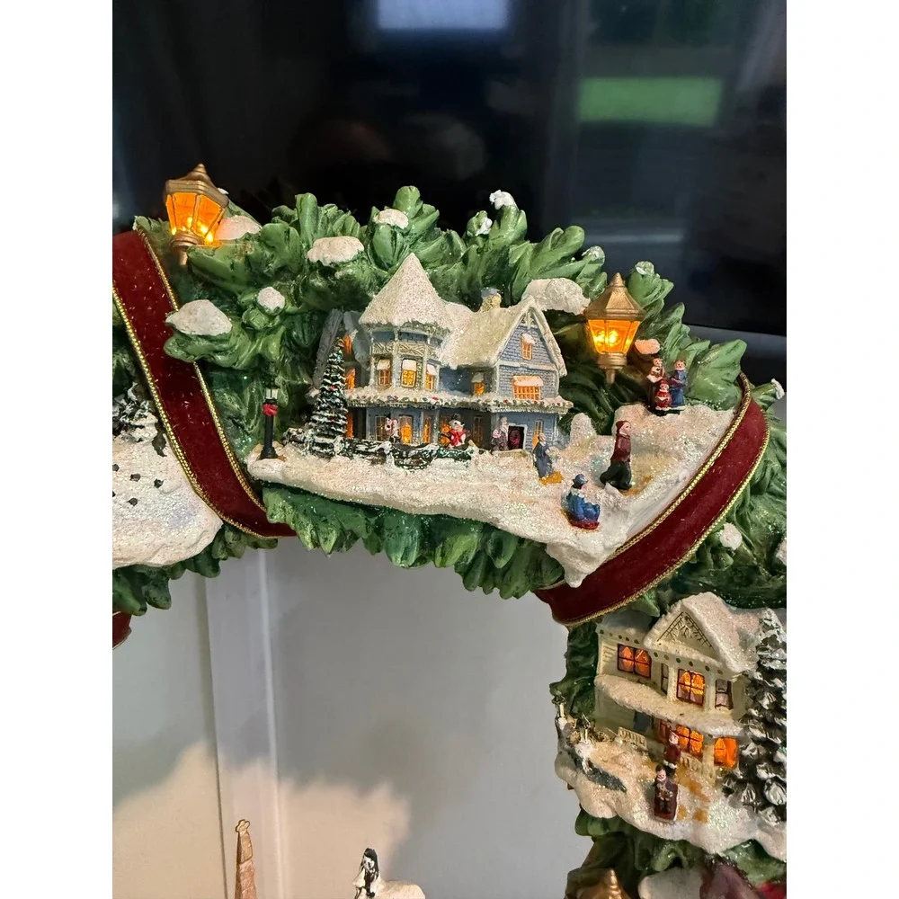 Thomas Kinkade Christmas Village Wreath Illuminated Hamilton Collection 16in